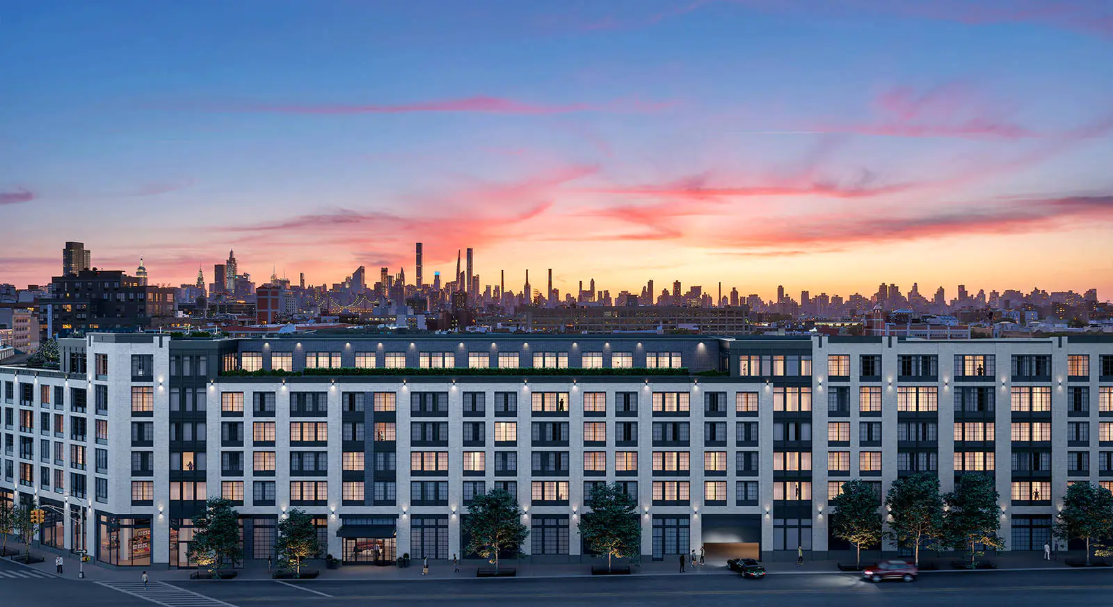 Exterior building landscape photo at sunset